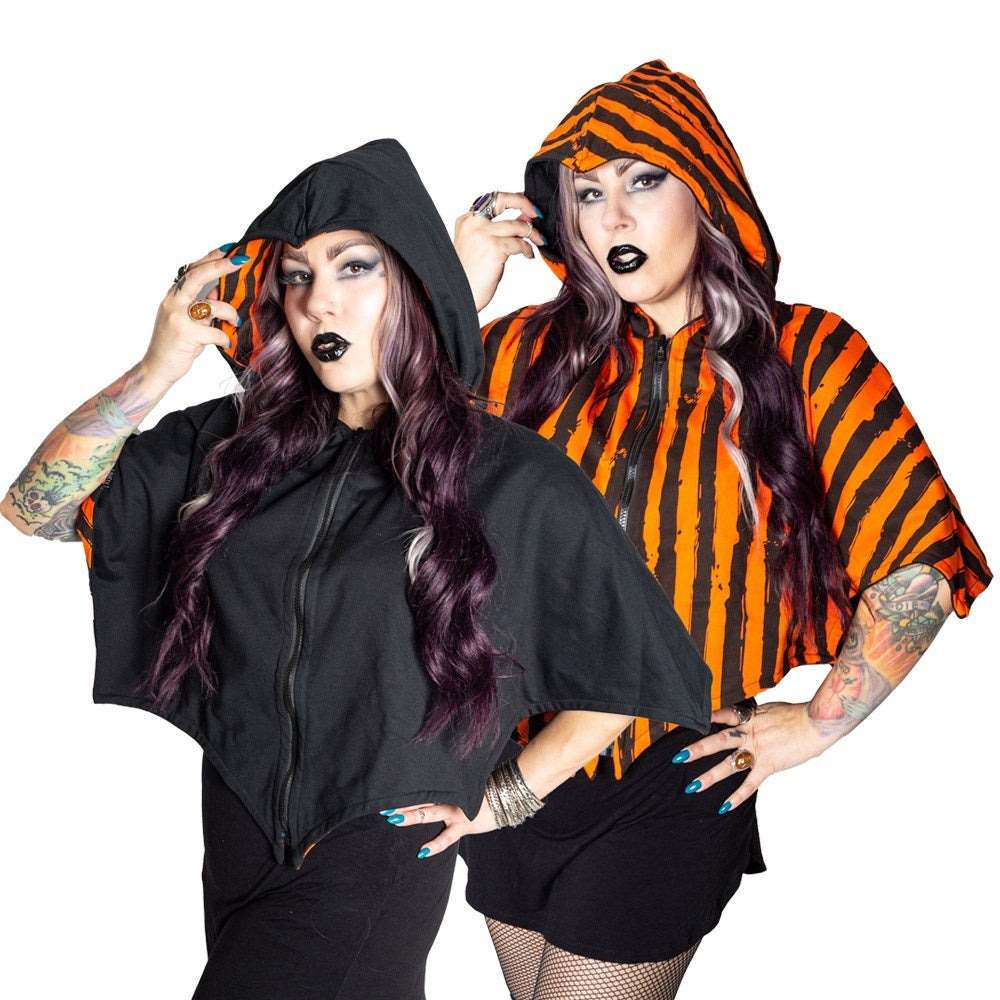 Kreepsville - Reversible Trick Or Treat Pumpkin Shoulder Umhang/Mantel/Poncho - Schwarz/Orange